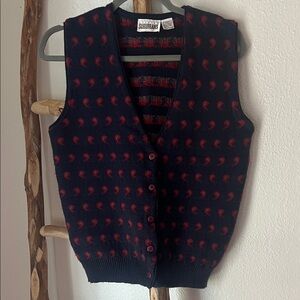 Country Suburbans Men's Vintage Navy Red Print Knit Button Sweater Vest Small